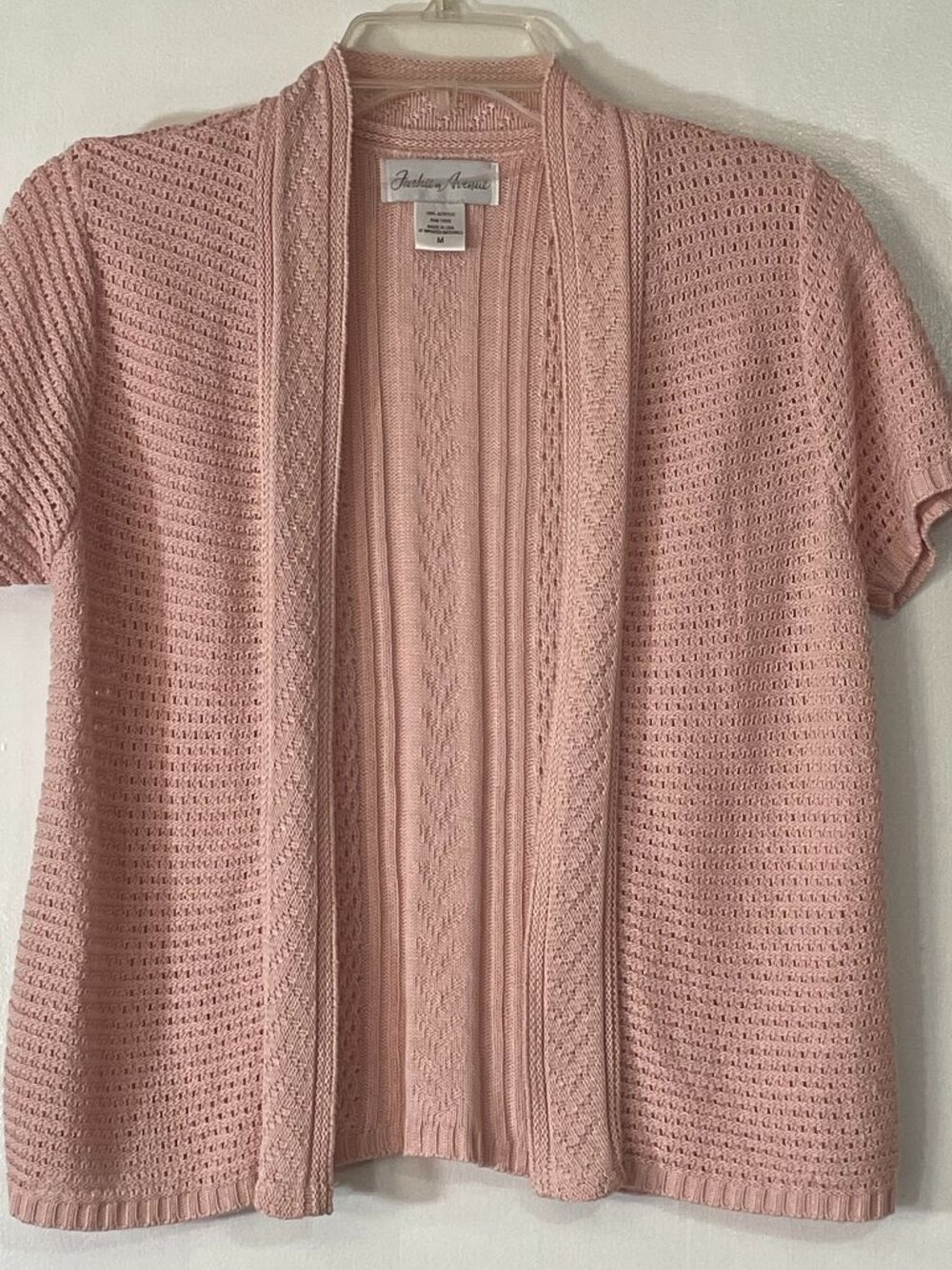 Fashion Avenue Women’s Pink Open Cardigan Size M Lightweight Acrylic Excellent